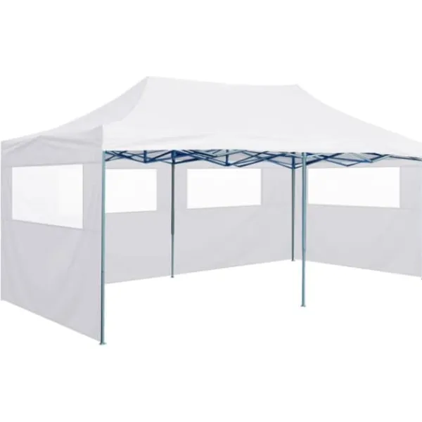New Hopfällbart partytält med 4 sidoväggar 3x6 m stål vit - Partytält & paviljoner Tält & Lusthus