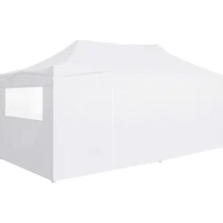 New Hopfällbart partytält med 4 sidoväggar 3x6 m stål vit - Partytält & paviljoner Tält & Lusthus