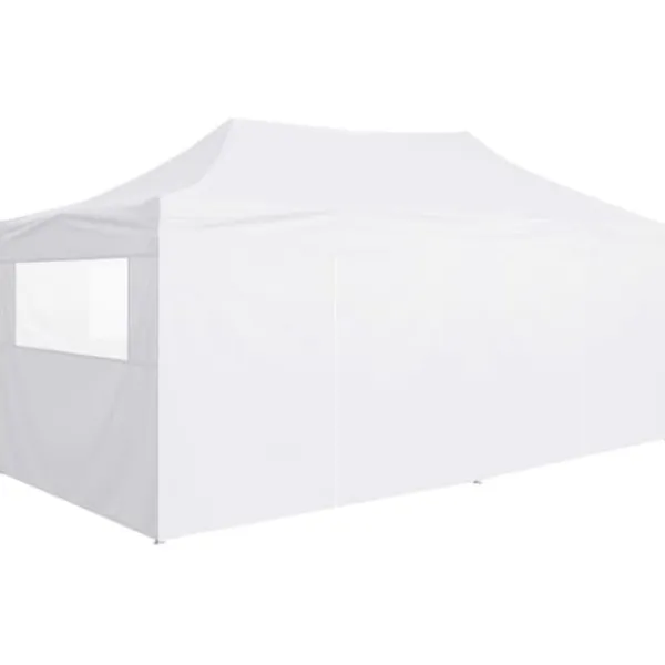 New Hopfällbart partytält med 4 sidoväggar 3x6 m stål vit - Partytält & paviljoner Tält & Lusthus