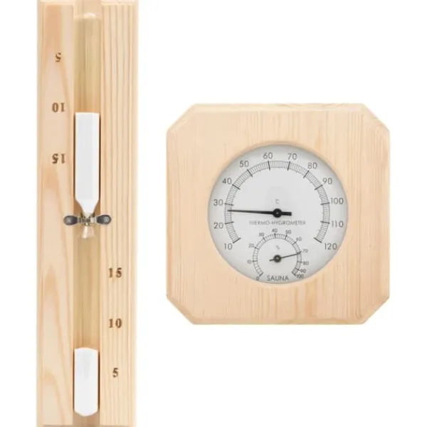 Clearance 2-i-1 Bastutermometer & hygrometer sandur set massiv furu - Bastutillbehör Bastu