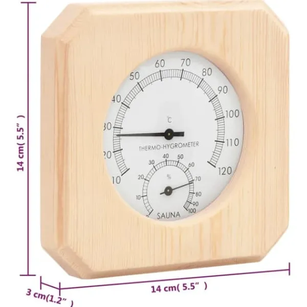 Clearance 2-i-1 Bastutermometer & hygrometer sandur set massiv furu - Bastutillbehör Bastu