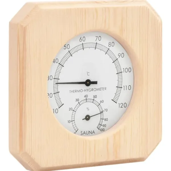 Clearance 2-i-1 Bastutermometer & hygrometer sandur set massiv furu - Bastutillbehör Bastu