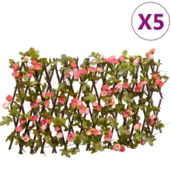 vidaXL Konstväxt murgröna spaljé expanderbar 5 st mörk rosa 180x20 cm - Staket