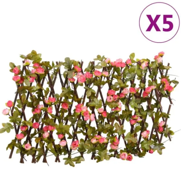vidaXL Konstväxt murgröna spaljé expanderbar 5 st mörk rosa 180x20 cm - Staket