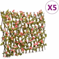 vidaXL Konstväxt murgröna spaljé expanderbar 5 st mörk rosa 180x60 cm - Staket