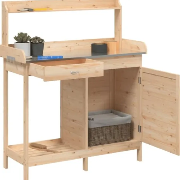 Hot Odlingsbänk med skåp 110,5x45x124,5 cm massivt granträ - Växtställ Planteringsbänkar