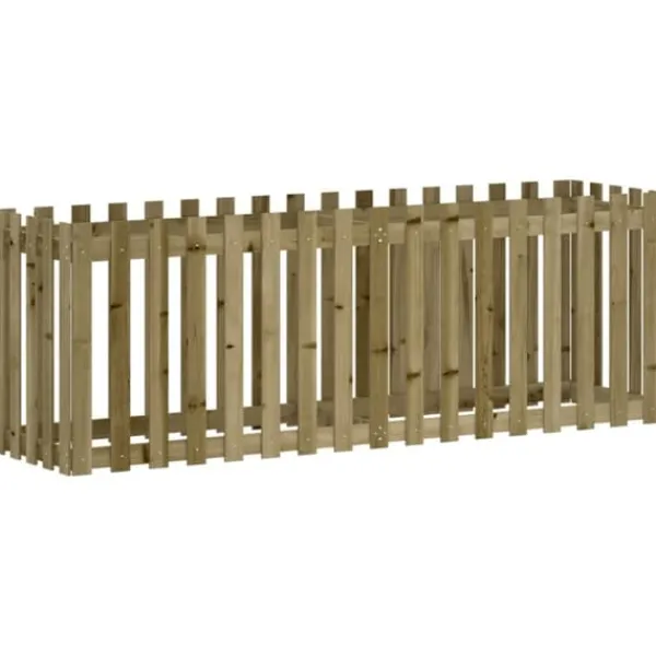 vidaXL Odlingslåda med staket-design 200x50x70 cm impregnerad furu - Krukor & odlingslådor