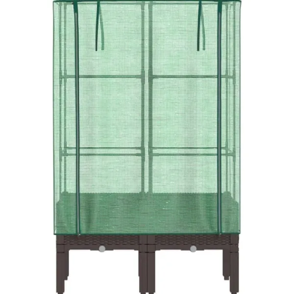 Odlingslåda med växthusöverdrag rottinglook 80x40x140 cm Växthus