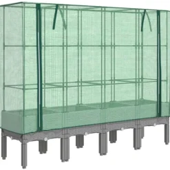 vidaXL Odlingslåda med växthusöverdrag rottinglook 160x40x140 cm