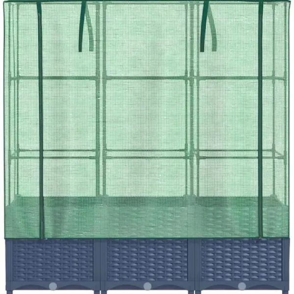vidaXL Odlingslåda med växthusöverdrag rottinglook 120x40x138 cm