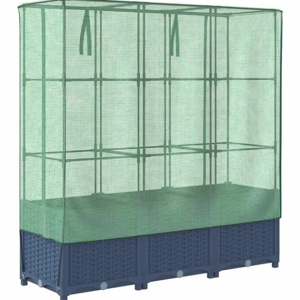 vidaXL Odlingslåda med växthusöverdrag rottinglook 120x40x138 cm