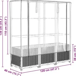 vidaXL Odlingslåda med växthusöverdrag rottinglook 120x40x138 cm