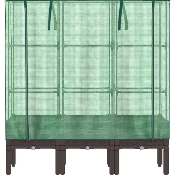 Online Odlingslåda med växthusöverdrag rottinglook 120x40x140 cm Växthus