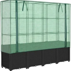 Outlet Odlingslåda med växthusöverdrag rottinglook 160x40x153 cm Växthus