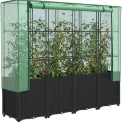 Outlet Odlingslåda med växthusöverdrag rottinglook 160x40x153 cm Växthus