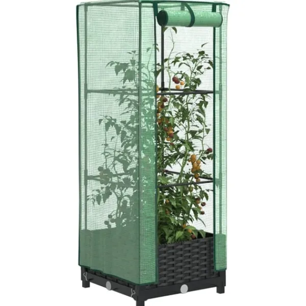 Best Odlingslåda med växthusöverdrag rottinglook 40x40x123 cm Växthus