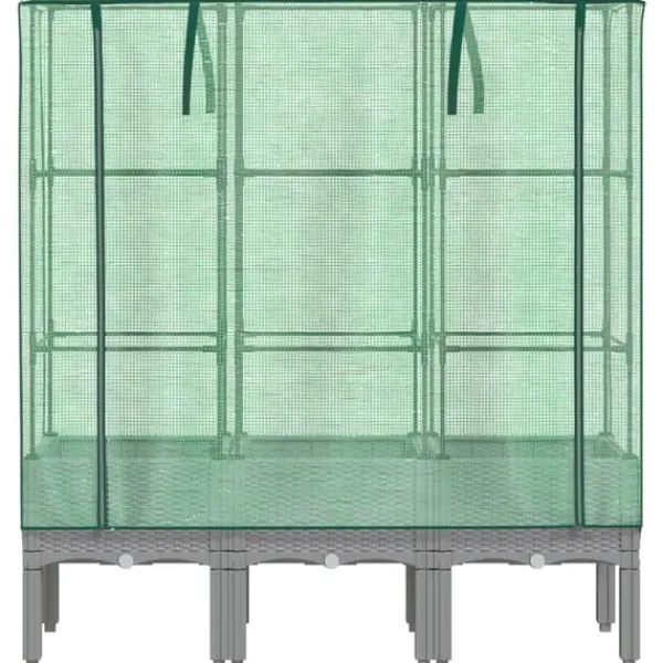 vidaXL Odlingslåda med växthusöverdrag rottinglook 120x40x140 cm