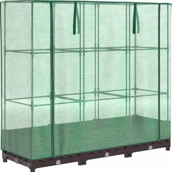 Outlet Odlingslåda med växthusöverdrag rottinglook 120x40x123 cm Växthus