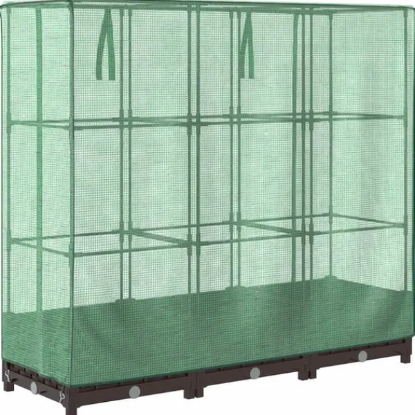 Outlet Odlingslåda med växthusöverdrag rottinglook 120x40x123 cm Växthus