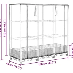Outlet Odlingslåda med växthusöverdrag rottinglook 120x40x123 cm Växthus