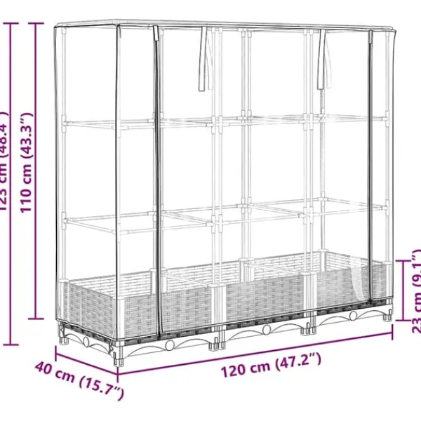 Outlet Odlingslåda med växthusöverdrag rottinglook 120x40x123 cm Växthus