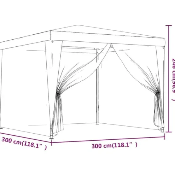 vidaXL Partytält med 4 sidoväggar i nät 3x3 m HDPE blå - Partytält & paviljoner