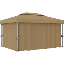 Discount Paviljong med draperi 4x3 m taupe aluminium - Partytält & paviljoner Tält & Lusthus