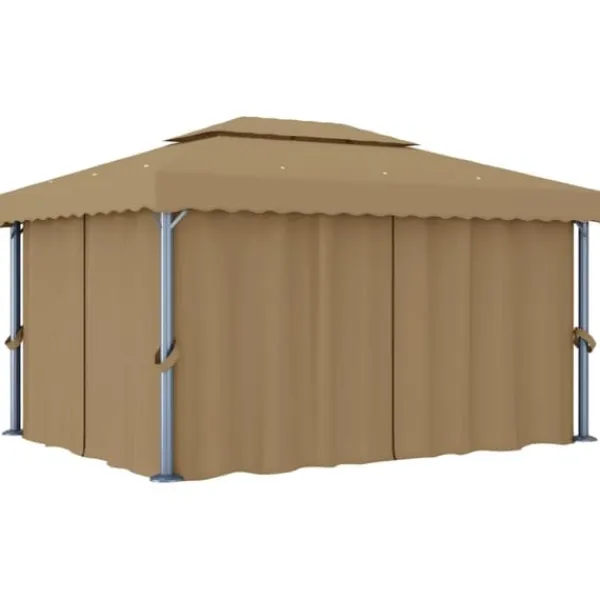 Discount Paviljong med draperi 4x3 m taupe aluminium - Partytält & paviljoner Tält & Lusthus