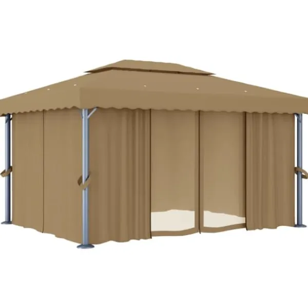 Discount Paviljong med draperi 4x3 m taupe aluminium - Partytält & paviljoner Tält & Lusthus