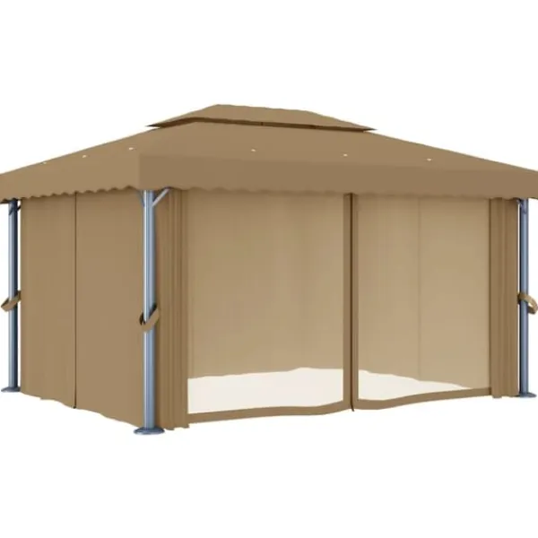 Discount Paviljong med draperi 4x3 m taupe aluminium - Partytält & paviljoner Tält & Lusthus