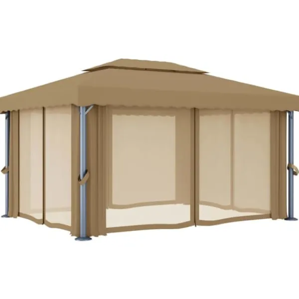 Discount Paviljong med draperi 4x3 m taupe aluminium - Partytält & paviljoner Tält & Lusthus