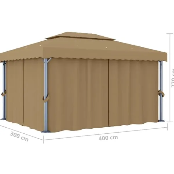 Discount Paviljong med draperi 4x3 m taupe aluminium - Partytält & paviljoner Tält & Lusthus