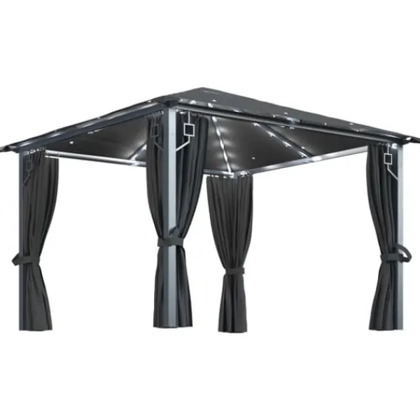 vidaXL Paviljong med gardin & ljusslinga LED 3x3 m antracit aluminium - Partytält & paviljoner