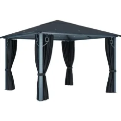 vidaXL Paviljong med gardin & ljusslinga LED 3x3 m antracit aluminium - Partytält & paviljoner