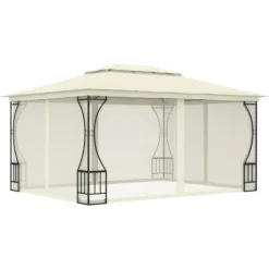 vidaXL Paviljong med nät 300x400x265 cm gräddvit - Partytält & paviljoner