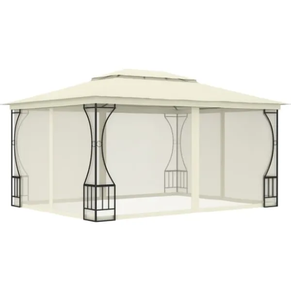 vidaXL Paviljong med nät 300x400x265 cm gräddvit - Partytält & paviljoner