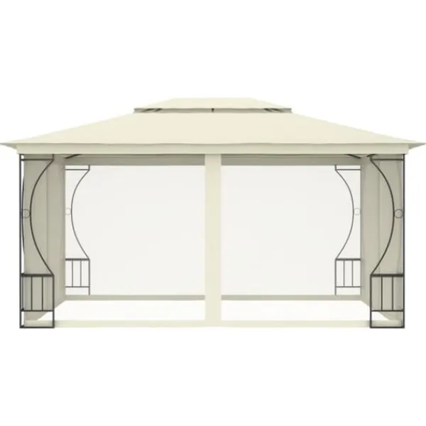 vidaXL Paviljong med nät 300x400x265 cm gräddvit - Partytält & paviljoner