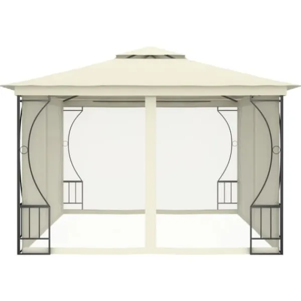 vidaXL Paviljong med nät 300x400x265 cm gräddvit - Partytält & paviljoner