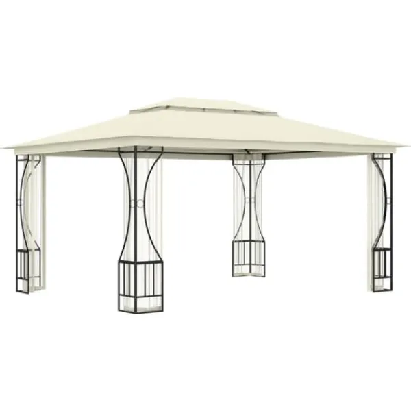 vidaXL Paviljong med nät 300x400x265 cm gräddvit - Partytält & paviljoner