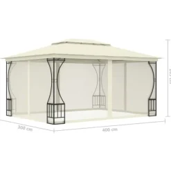 vidaXL Paviljong med nät 300x400x265 cm gräddvit - Partytält & paviljoner