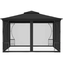 vidaXL Paviljong med nät 300x300x265 cm antracit - Partytält & paviljoner