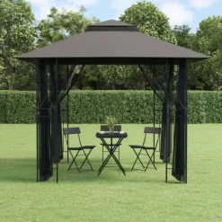 vidaXL Paviljong med sidoväggar antracit 300x300x270 cm stål - Partytält & paviljoner