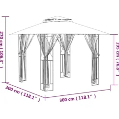 vidaXL Paviljong med sidoväggar antracit 300x300x270 cm stål - Partytält & paviljoner