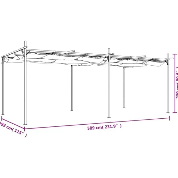 Outlet Pergola med infällbart tak gräddvit 589x292x230 cm - Partytält & paviljoner Valvbågar, Spaljéer, Bersåer & Pergolor