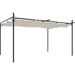 Discount Pergola med infällbart tak gräddvit 395x292x230 cm - Partytält & paviljoner Valvbågar, Spaljéer, Bersåer & Pergolor