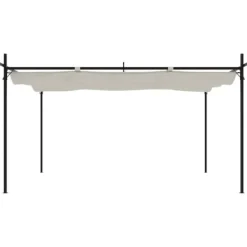 Discount Pergola med infällbart tak gräddvit 395x292x230 cm - Partytält & paviljoner Valvbågar, Spaljéer, Bersåer & Pergolor