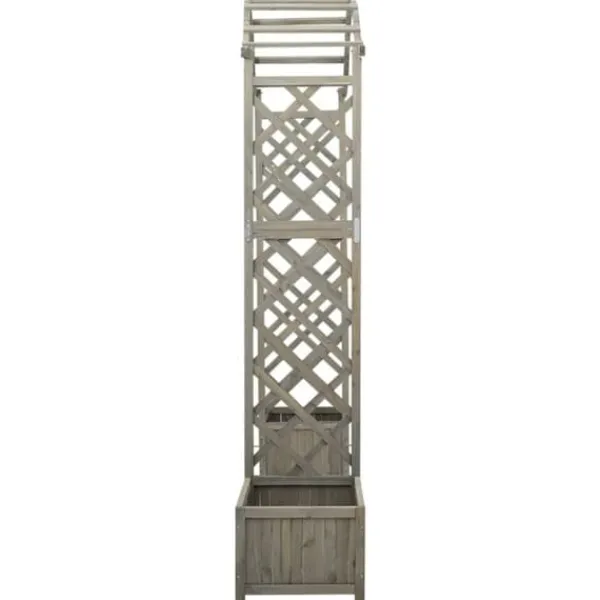 Sale Pergola med odlingslåda grå massivt granträ - Bersåer, spaljéer & pergolor Valvbågar, Spaljéer, Bersåer & Pergolor