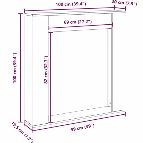 Öppen spis infattning svart ek 100x20x100 cm konstruerat trä Öppna Spisar