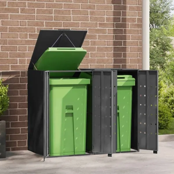 Online Skjul för sopkärl för 2 platser antracit 138x79x117 cm stål Skjul, Garage & Carports