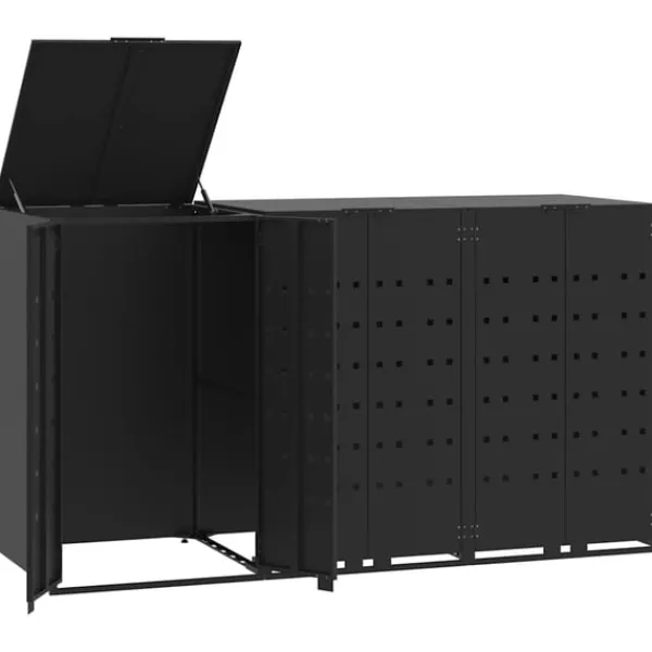 Clearance Skjul för sopkärl för 3 platser svart 207x79x117 cm stål Skjul, Garage & Carports